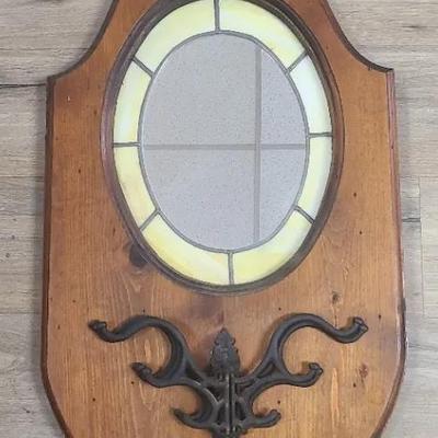 Rustic Wall Mirror with Iron Scroll Coat Rack