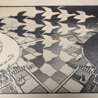 Woodcut Print Of "Day And Night" By M.C. Escher