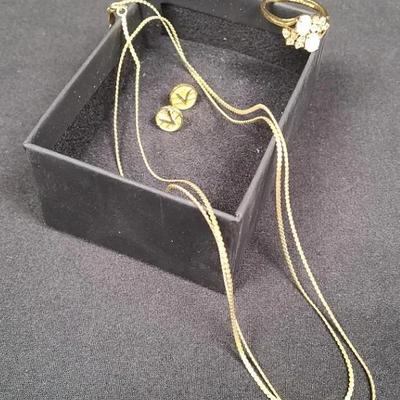 Gold Filled Goodies - Earrings, Necklace, And Sparkling, Stone Studded Ring