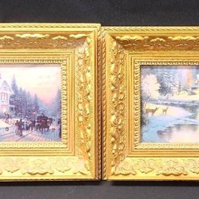 Pair Of Classic Thomas Kinkade Holiday Landscape Framed Art Prints