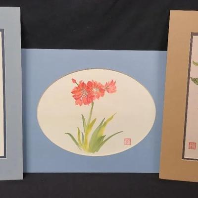 Set Of Three Japanese Floral Illustrations 
