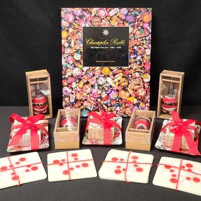 First Edition Christopher Radko "The First Decade" Book With Christmas Wine Stoppers & More