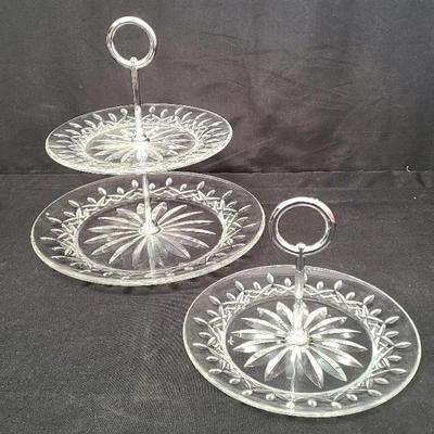 Lovely Waterford Crystal 2 Tier Serving Tray Paired With A One Tier Serving Tray 
