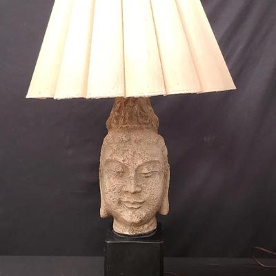Ceramic Buddha Head Table Lamp With Wood Base
