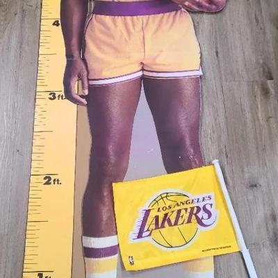 Magic Johnson Standee And Lakers Flag