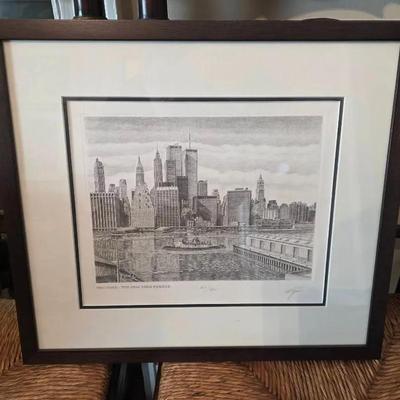 "New York, The New York Harbor" Framed Signed Print