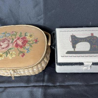 Pair of Vintage Sewing Baskets with Supplies