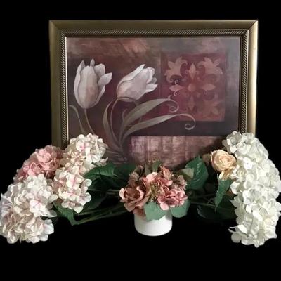 Framed Elaine Vollherbst-Lane Floral Art Print with Faux Flower Arrangements