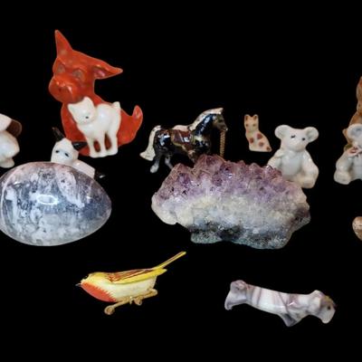 Collection of Mini Animal Figurines and Stone Display Pieces