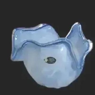 Murano Style Blue and White Swirl Handblown Glass Bowl – Made in Italy
