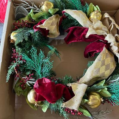 Grandin Road 30” Cordless Pre-Lit Royal Ribbon Wreath + EZ Garland Hanger