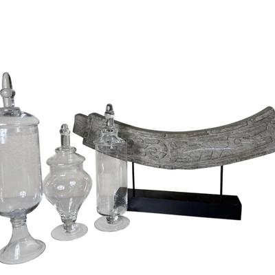 Rustic Carved Wood Accent and Glass Apothecary Jars Collection