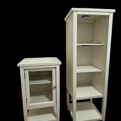 Set of Two Creamy White Cabinets – Glass Door & Open Shelf Units