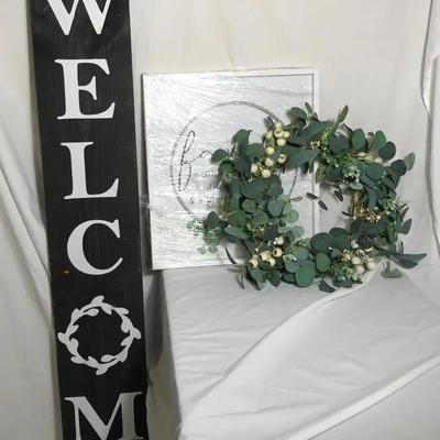 Welcome Sign, Wreath, and “Family” Wall Art Décor Set
