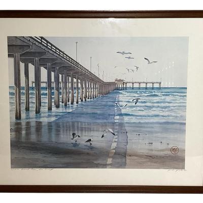 John Yato Signed Framed Art Print – Ocean Beach Pier, San Diego (1981)
