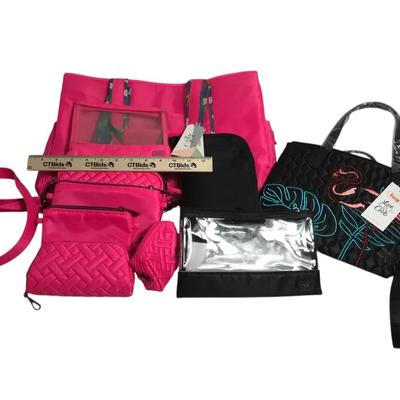 Lug Pink Tote & Flamingo Embroidered Bag Set with Mini Bags and Accessories