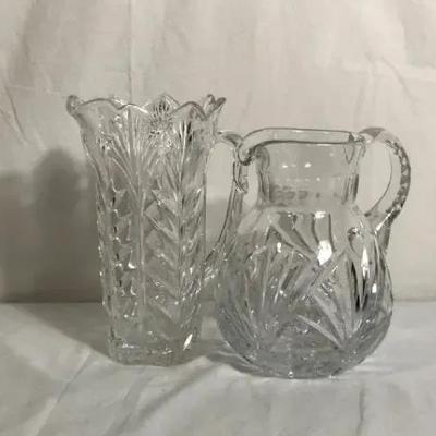 Cut Crystal Pitcher and Vase Lot – Elegant Decorative Glassware