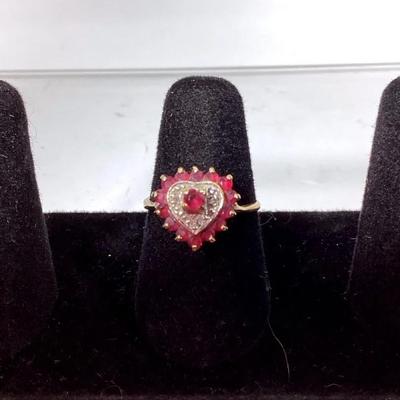 10K Gold Heart Ring with Ruby and Diamond Accents – Size 6 – Tested 10K
