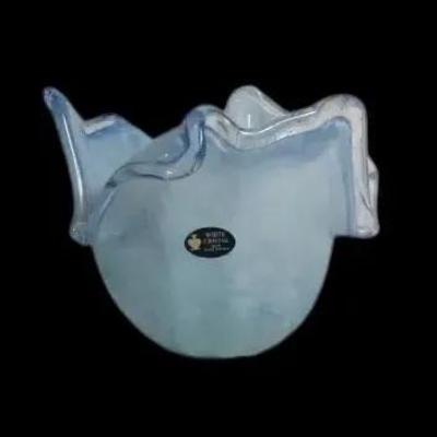 Murano Style Light Blue Handblown Glass Bowl – White Cristal, Made in Italy