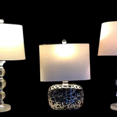 Set of Three Table Lamps – Crystal and Ceramic Designs, All Working