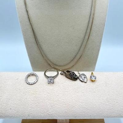 Sterling Silver Jewelry Lot – All Marked 925 – Rings, Chains, Pendants – CZ Stones – Tested – 15.4g 
