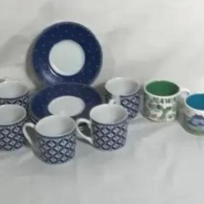 Espresso Cup and Saucer Set with Travel-Themed Mugs