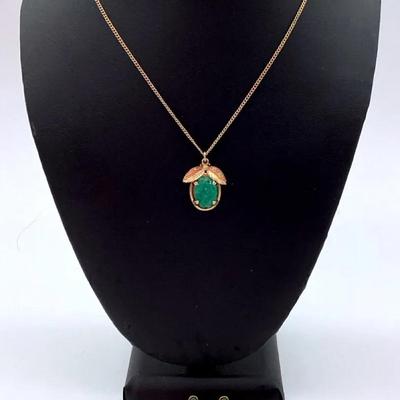 Vintage AMCO Gold-Filled Necklace & Earrings Set with Green Stones – Elegant Mid-Century Design
