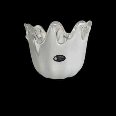 Murano Style White Cristal Handblown Glass Bowl – Made in Italy