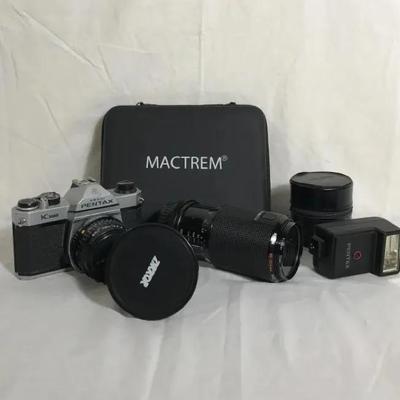 Pentax K1000 Film Camera with Flash, Lenses & Accessories