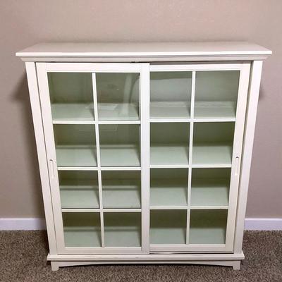 White Sliding Glass Door Cabinet with Shelves