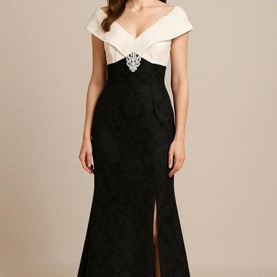 Jessica McClintock Black White Formal Evening Gown + Vintage Tiered Ruffle Party Dress Lot