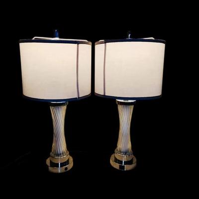 Pair of Modern Table Lamps with Charging Ports and Removable Shades