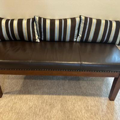 Leather and wood bench