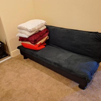 Futon.  Bedding.