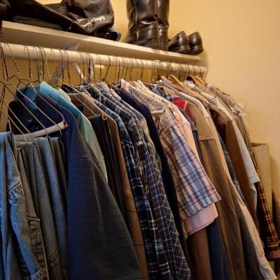 Men's clothing size large.  Shoes and boots.