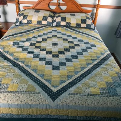Queen Size Wooden Bed Frame, Mattress, Bedding And Pillows