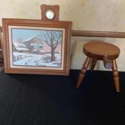 Art work + a Vintage Wooden Milking Stool 