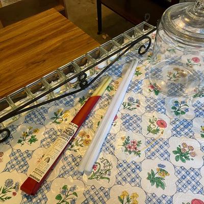 Lot With Extra Long Candles, Large Votive And Big Jar