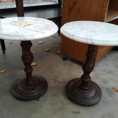 Pair Of Small Round Marble Top Tables
