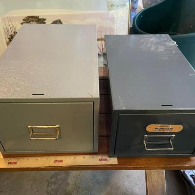 Two Small Metal Table Top File Cabinets