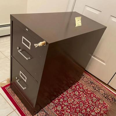 Short Brown Metal Filing Cabinet