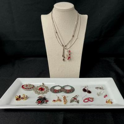 Red Necklacea, Earrings, Pendant and Brooch