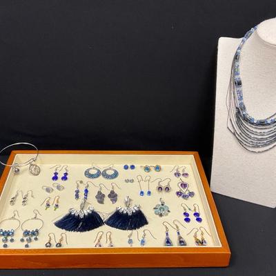 Vintage Blue Hues And Silver Tone Jewelry 
