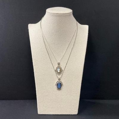 Vintage Sterling Silver Chain With Cameo Marcasite Pendants