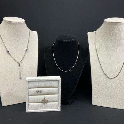 Silver Chains, Earrings And Pendant
