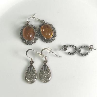 Sterling + Amber And Other Vintage Earrings 