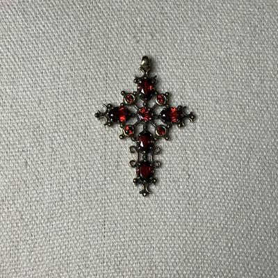 10k Gold And Garnet Cross Pendant 