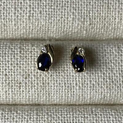 10k Vintage Sapphire Earrings With CZ 