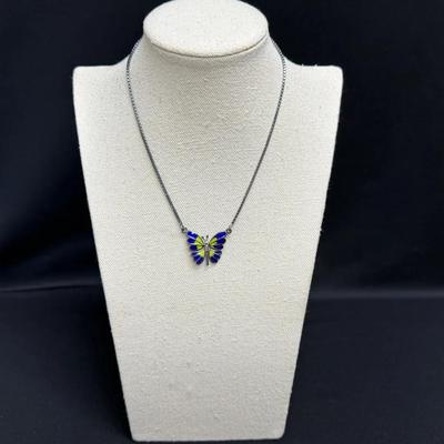 Sterling Silver Gunmetal Necklace W/Butterfly