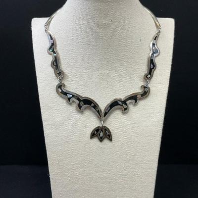 Mexican Silver With Mother Of Pearl Inlay Necklace